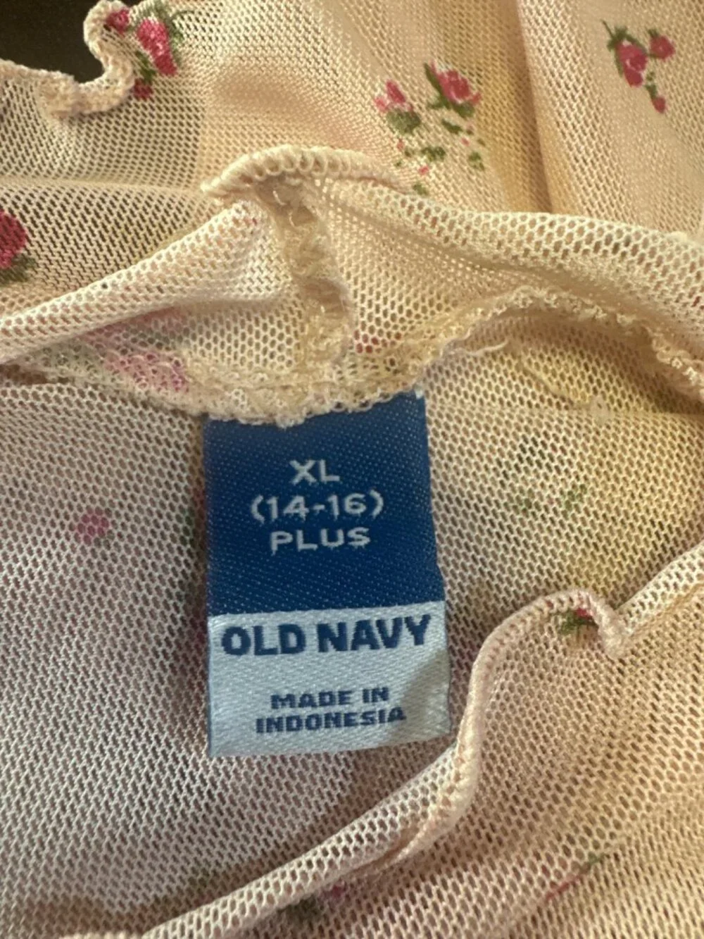 Old Navy Girls Long Sleeve Pink Floral Mesh Top XL Plus Size Lightweight